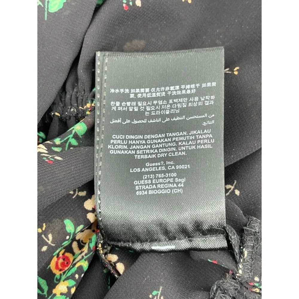 Guess Women's Sheer Short Sleeve Black Floral Peasant Boho Top Blouse Size XS - Picture 9 of 15